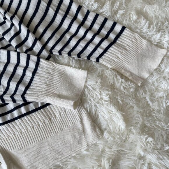 Dessin Border Knit Cardigan Rayon Blend White/ Navy - Picture 4 of 7